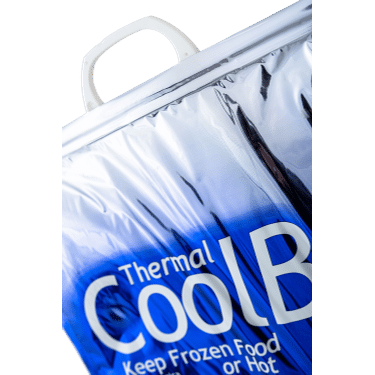 sac isotherme 18 litres imprimé cool bag bleu et gris métallisé détail